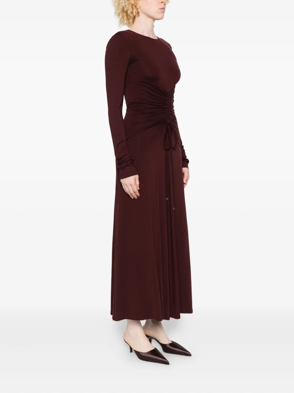 Max Mara Long-sleeve Drawstring Dress In Burgundy