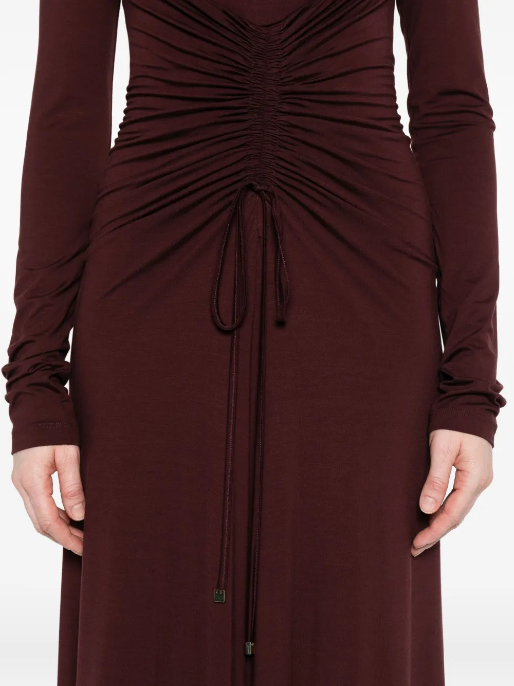 Max Mara Long-sleeve Drawstring Dress In Burgundy