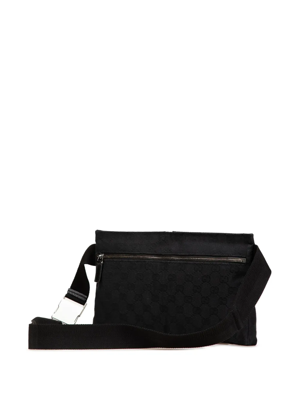 Pre-owned Gucci 2000-2015 Gg Canvas Double Pocket Belt Bag In Black