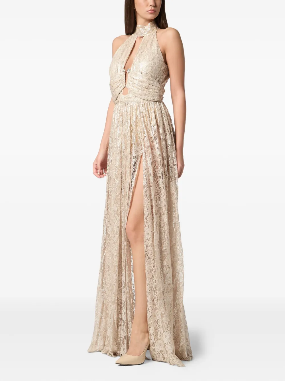 PHILIPP PLEIN LACE PIERCING MAXI DRESS