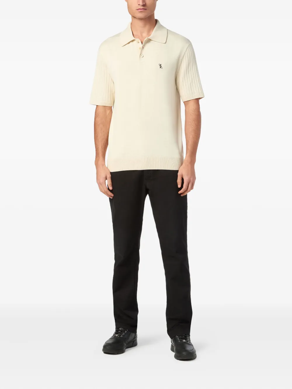 Billionaire ribbed short-sleeve polo shirt - Beige