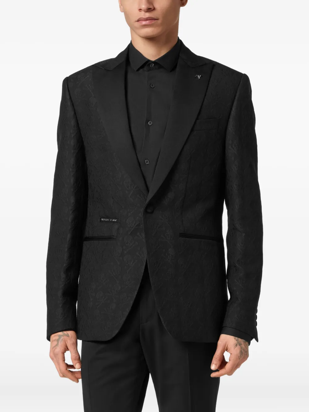 Philipp Plein Skull&Bones blazer met jacquard Zwart