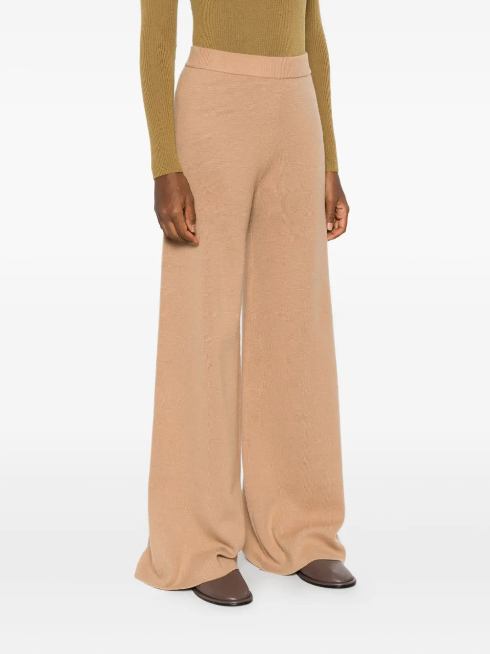 Max Mara Gebreide broek met geribbelde taille Bruin