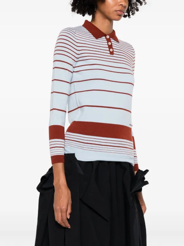 SHUSHU/TONG Striped fine-knit Polo Top | Blue | FARFETCH