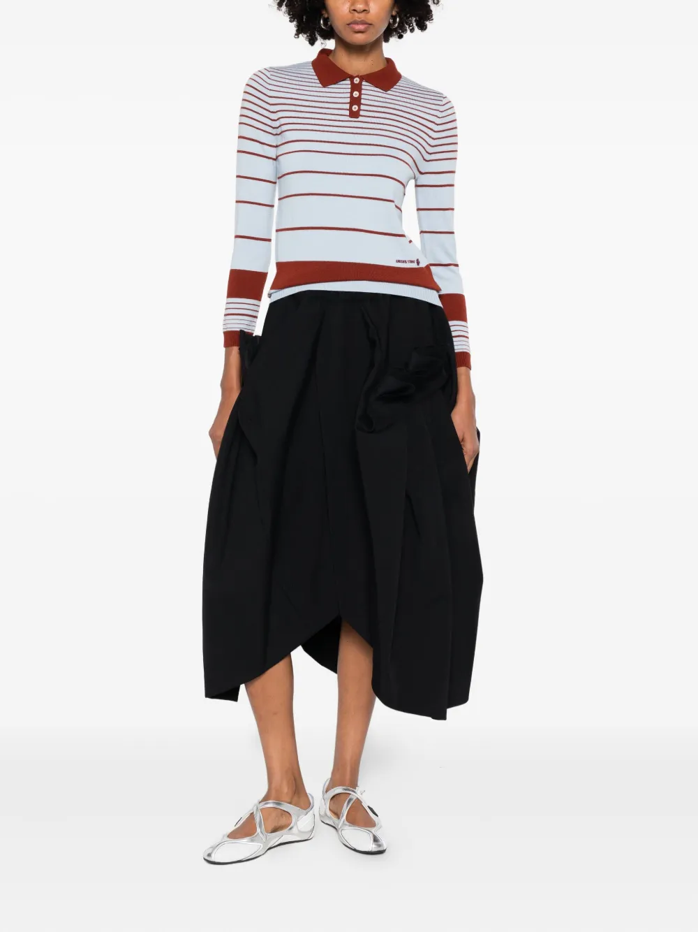 SHUSHU/TONG striped fine-knit polo top | Polo Tops | Image 2