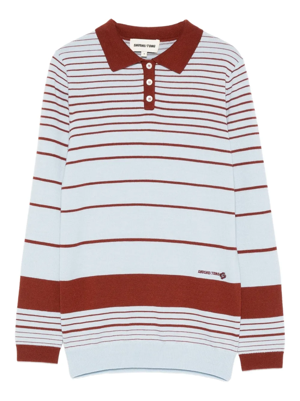SHUSHU/TONG striped fine-knit polo top | Blue | Image 1