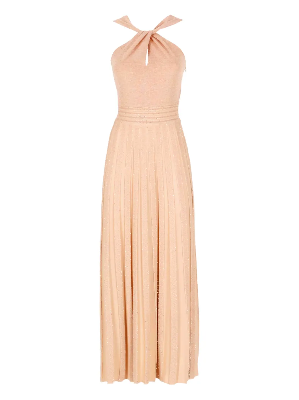 D.Exterior twist-neck pleated midi dress | Neutrals | Image 1