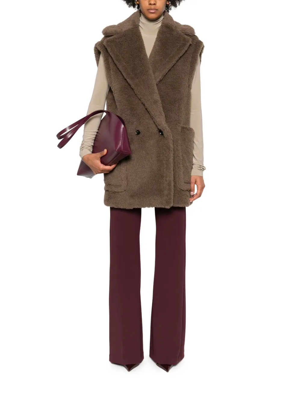 Max Mara Bormida Double-breasted Gilet In Brown