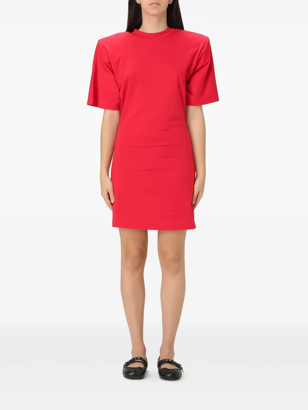 Pinko Belted Short Sleeve Dress With Round Neckline In Red