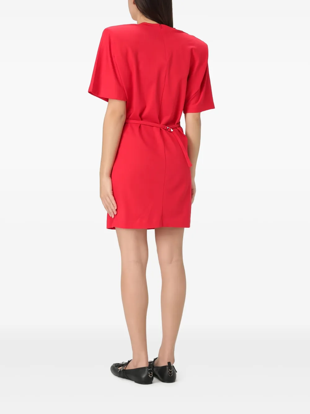 Pinko Belted Short Sleeve Dress With Round Neckline In Red