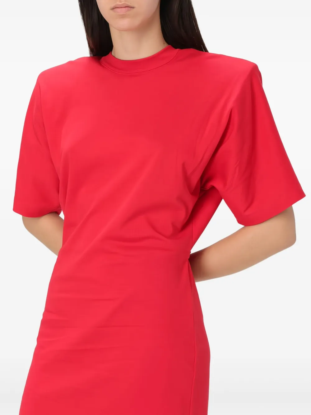 Pinko Belted Short Sleeve Dress With Round Neckline In Red