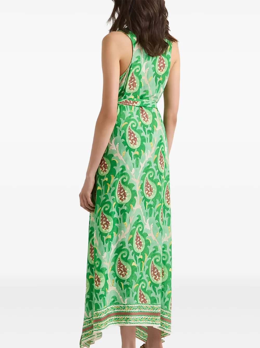 MALIPARMI Asymmetrische jurk met paisley-print en ceintuur Groen