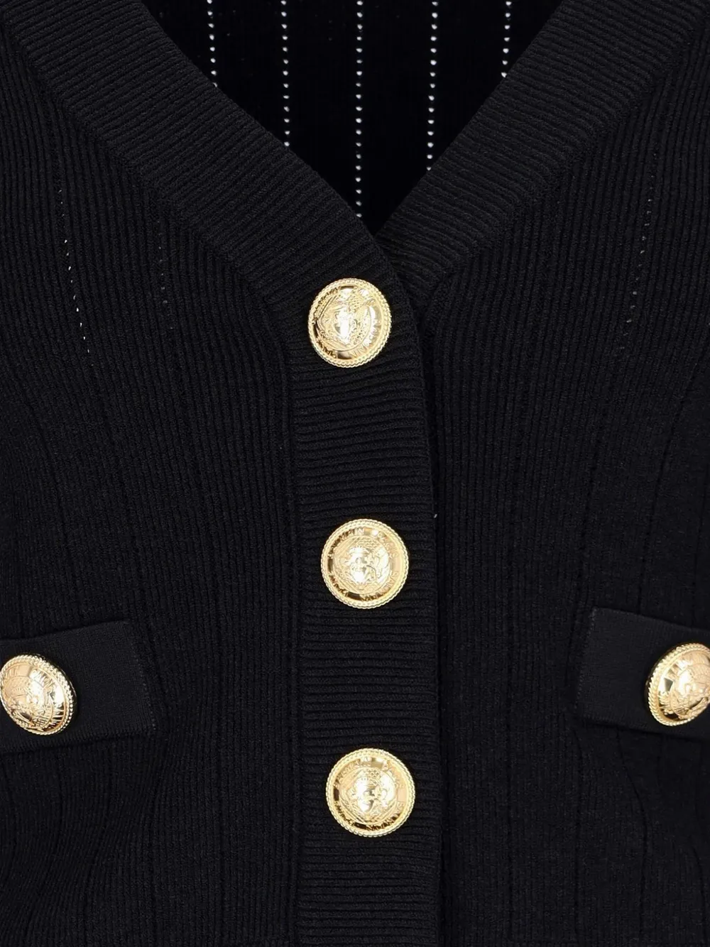 Balmain Geribbeld vest met gouden knopen Zwart