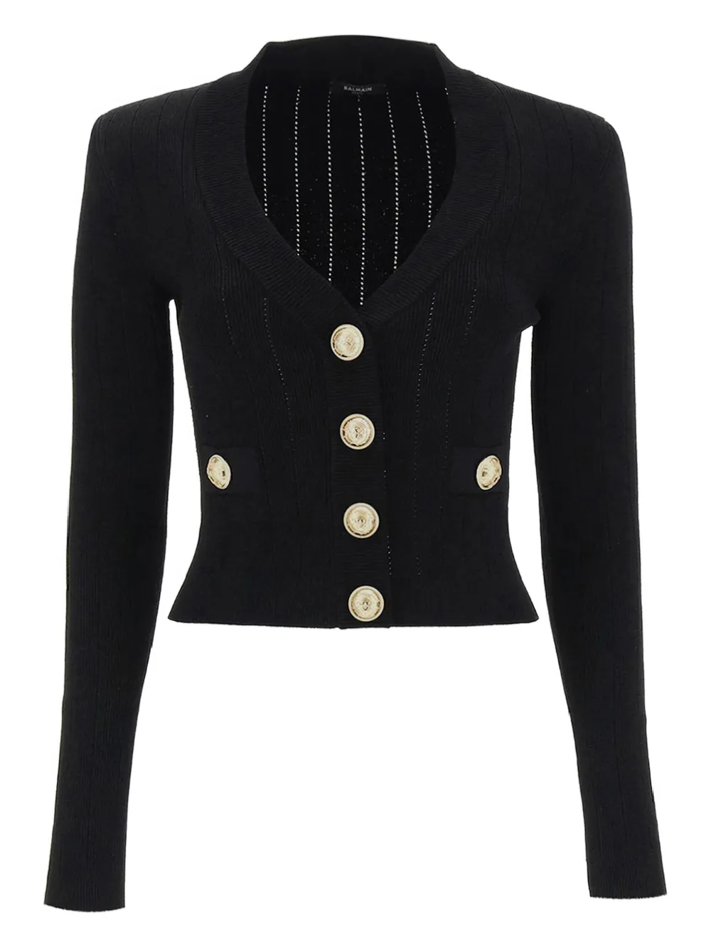 Balmain Geribbeld vest met gouden knopen Zwart