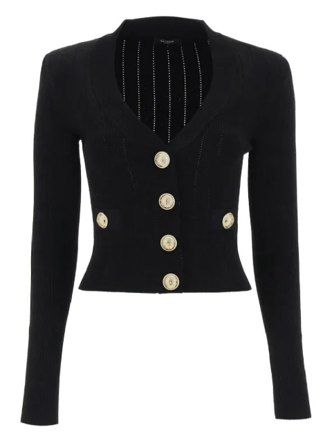 Balmain ribbed gold-button cardigan