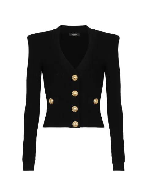 Balmain cropped strikket cardigan med guldknapper