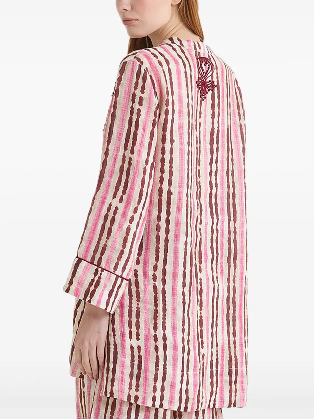 Tagliatore Striped Embroidered Linen Jacket In Pink