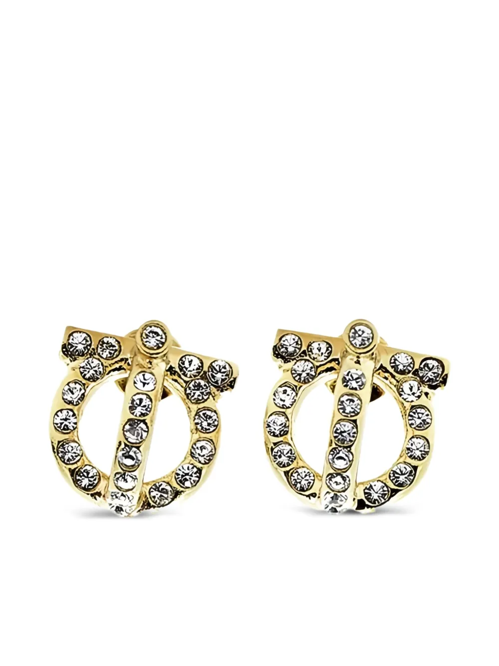 Ferragamo Gancini Crystal-embellished Earrings In Gold