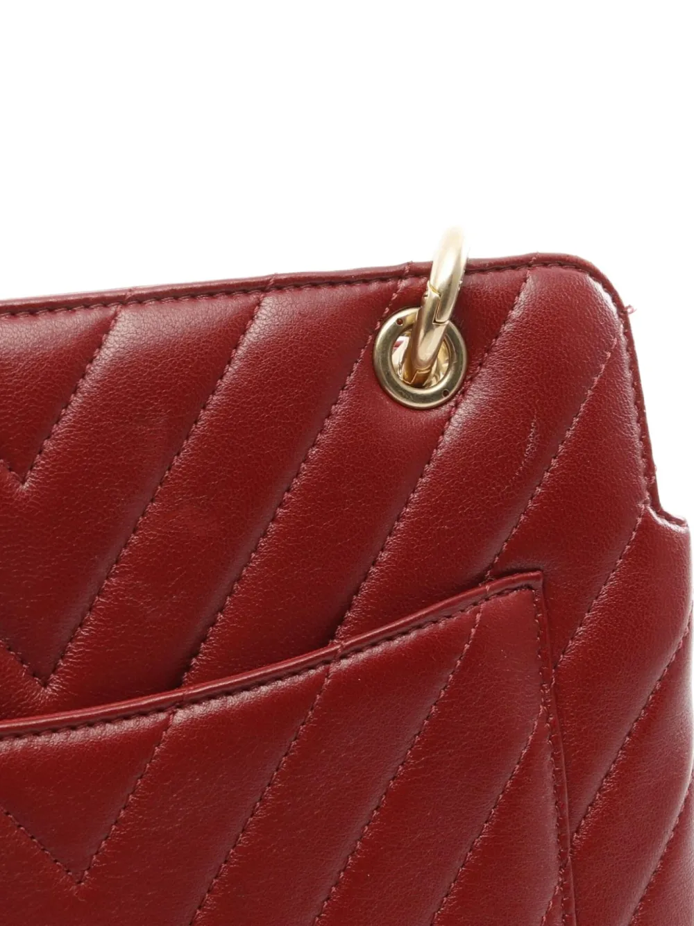 Pre-owned Chanel 2017-2018 V-stitch Quilted Tote Bag In Red