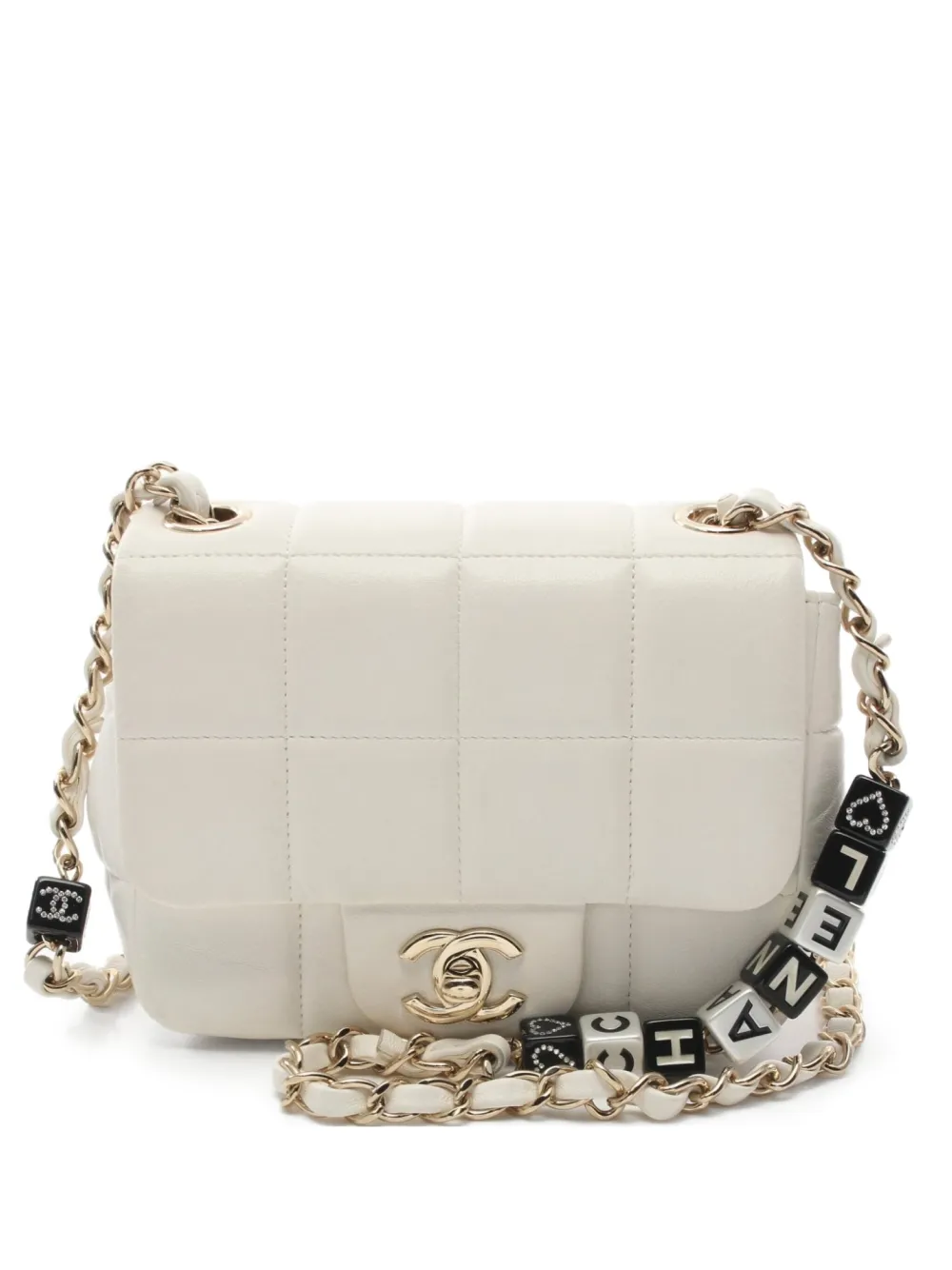 CHANEL Pre-Owned 2021 ミニ チョコバーフラップ ショルダーバッグ - ホワイト CHANEL Pre-Owned 2021 ミニ チョコバーフラップ ショルダーバッグ - ホワイト