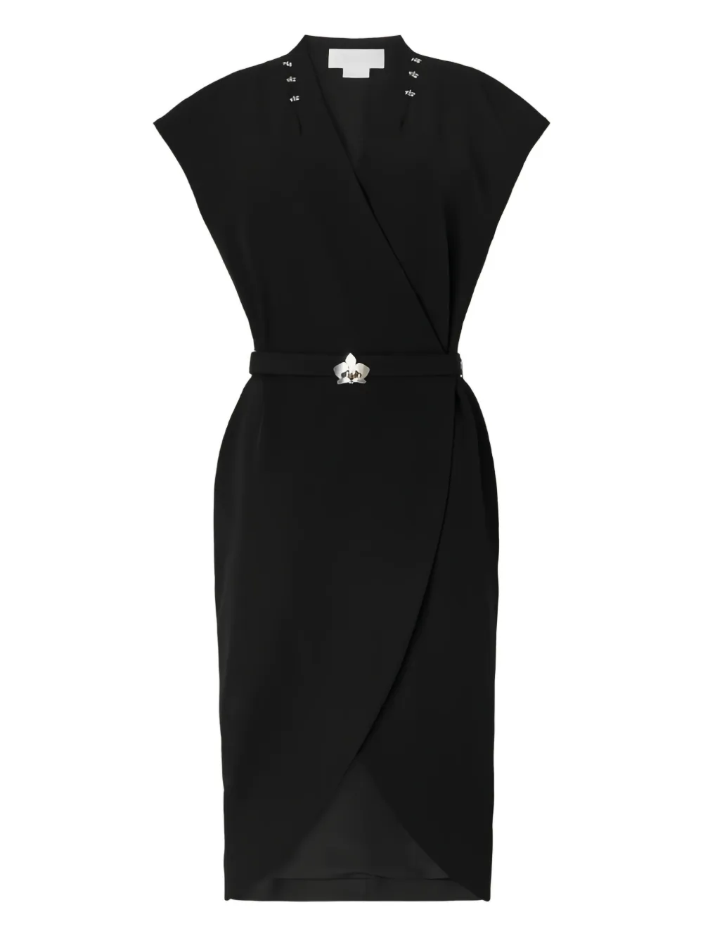 Genny Gewikkelde midi-jurk met knoopdetail Zwart