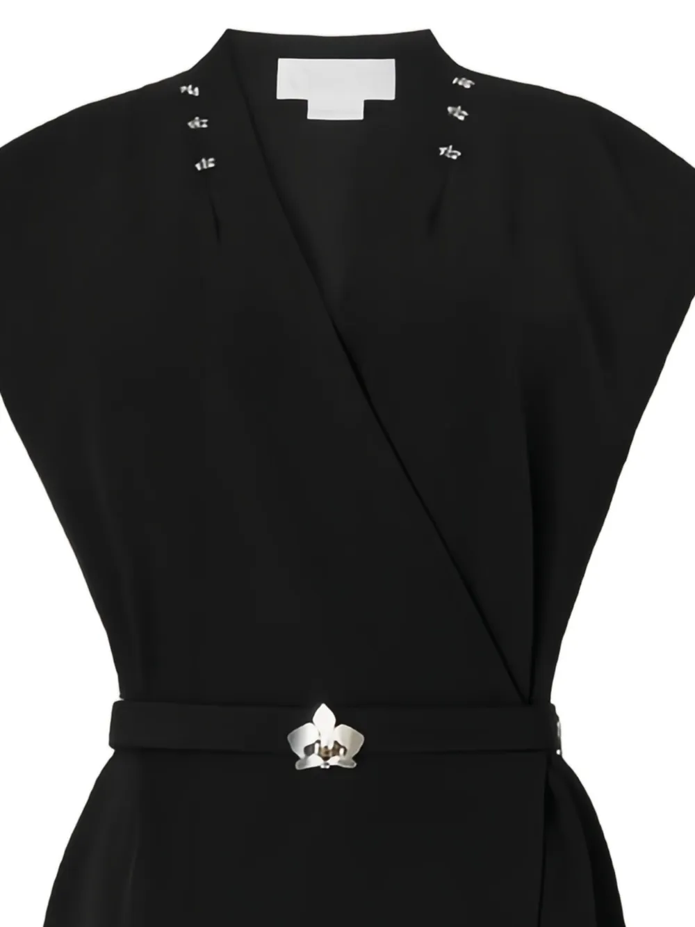 Genny Gewikkelde midi-jurk met knoopdetail Zwart