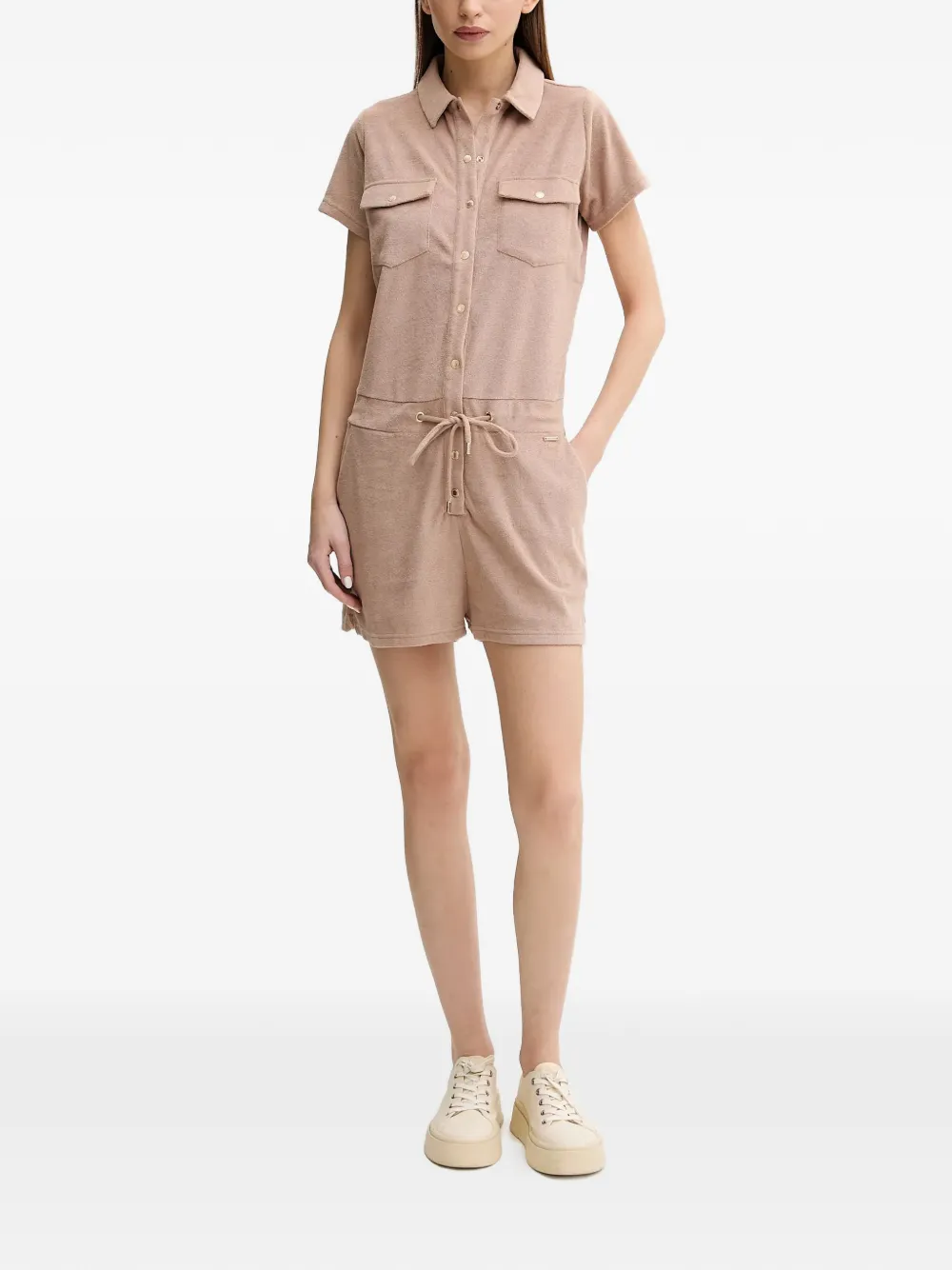  Melissa Odabash Cheryl Buttoned Drawstring Playsuit - Neutrals 