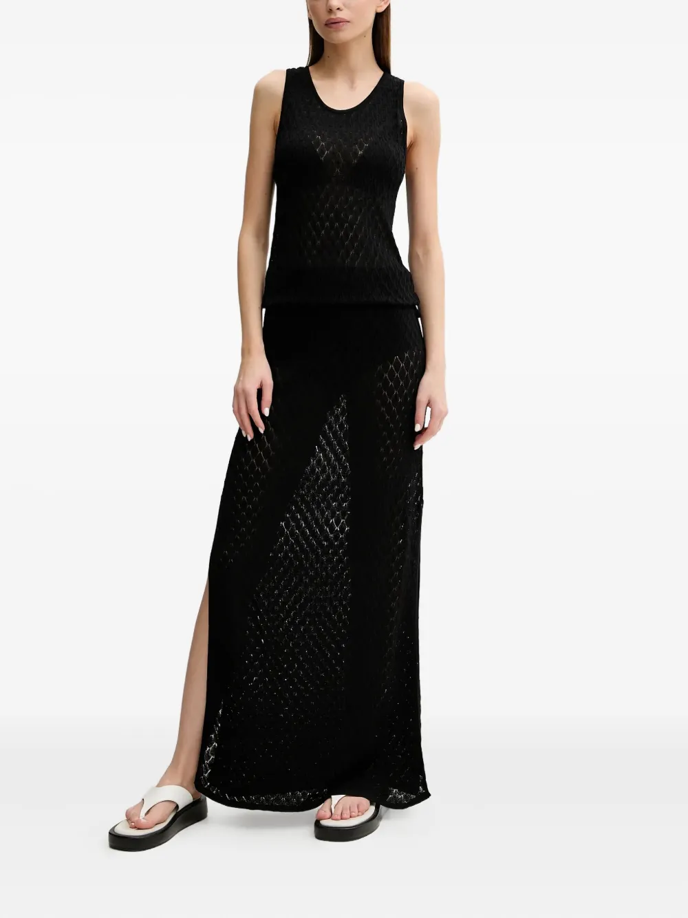 Melissa Odabash Open-knit Side-split Maxi Dress In Black