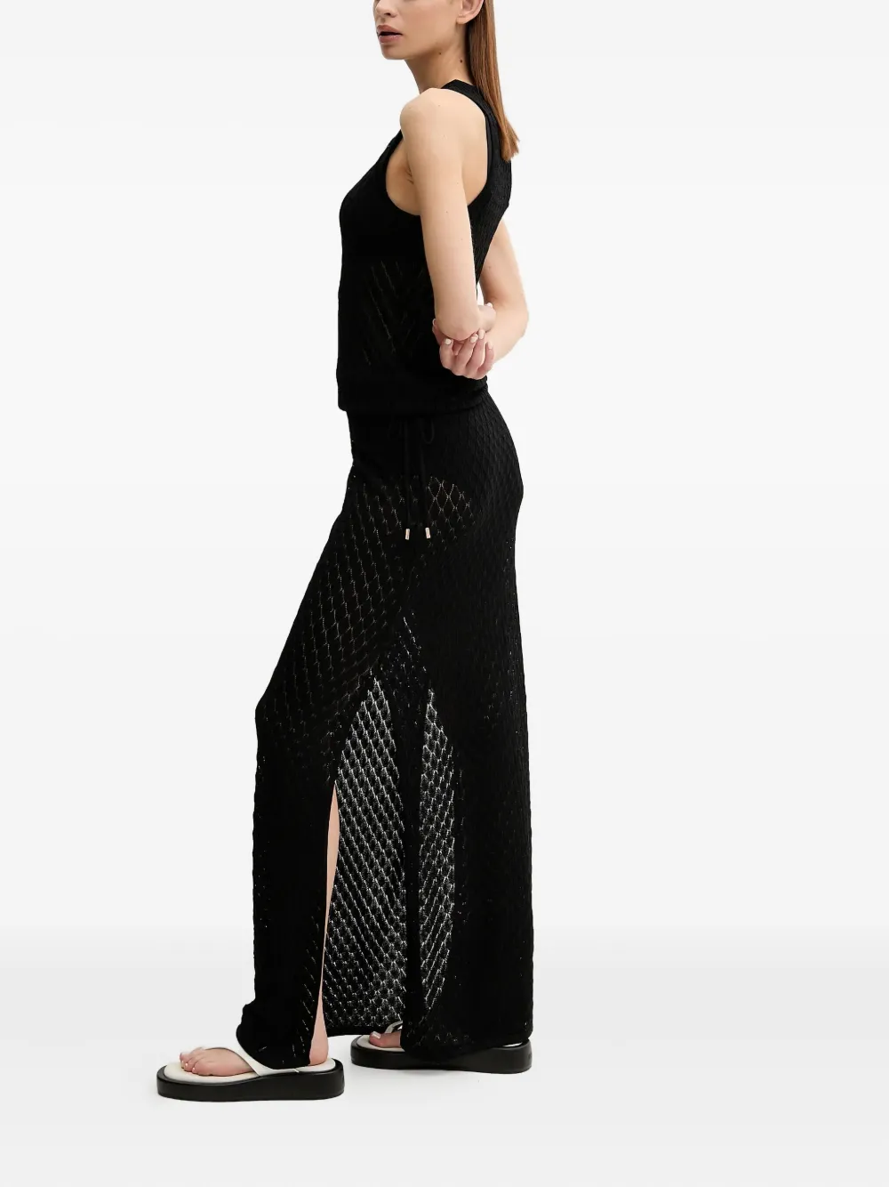 Melissa Odabash Open-knit Side-split Maxi Dress In Black