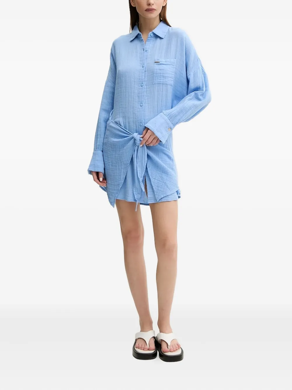 Melissa Odabash Sara Gauze Wrap Mini Shirtdress In Blue