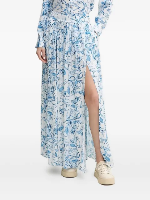 Melissa Odabash leaf-print side-split midi A-line skirt