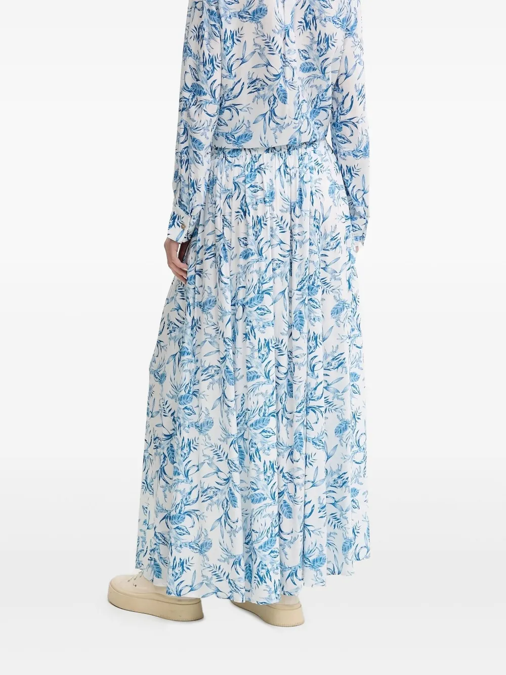 Melissa Odabash Midi-rok met bladerprint en zijsplit - Blauw