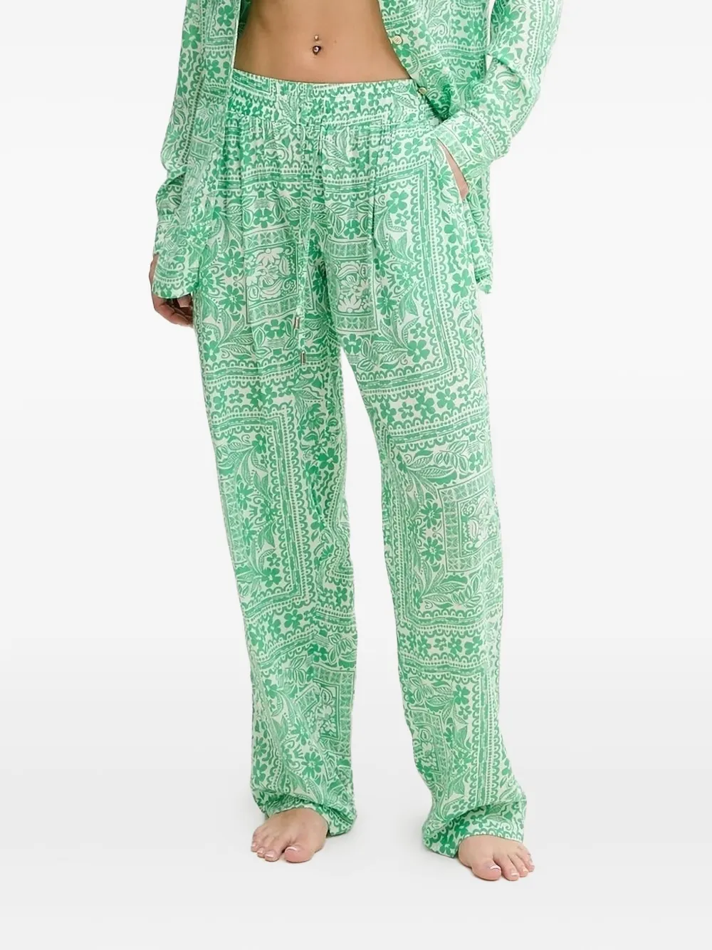 Melissa Odabash Patterned Drawstring-waistband Trousers In Green