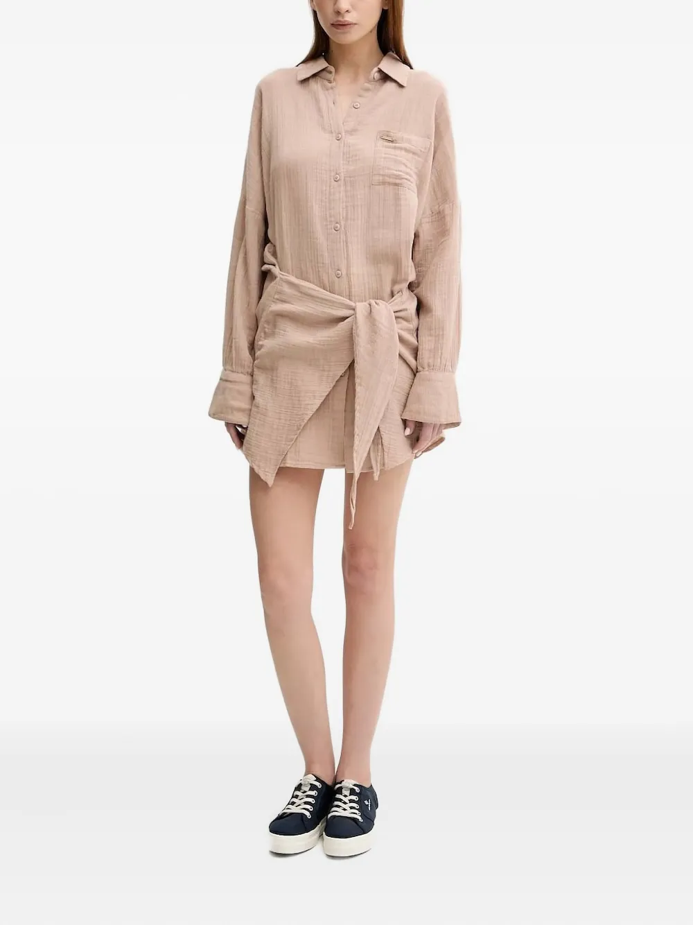 Melissa Odabash tie-detail shirt midi dress | Neutrals | Image 1