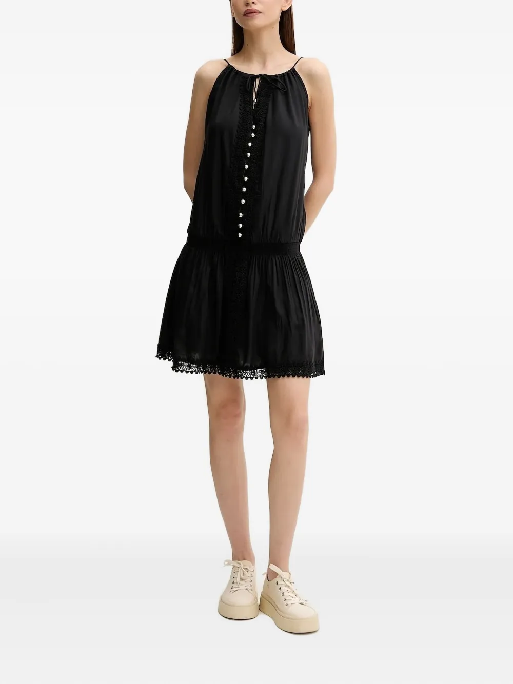 Melissa Odabash Lace-insert Button-front Mini Dress In Black