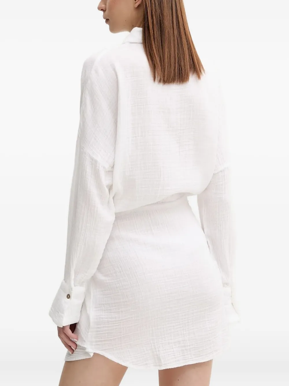 Melissa Odabash Sara blousejurk met knoopsluiting en gestrikte taille - Wit