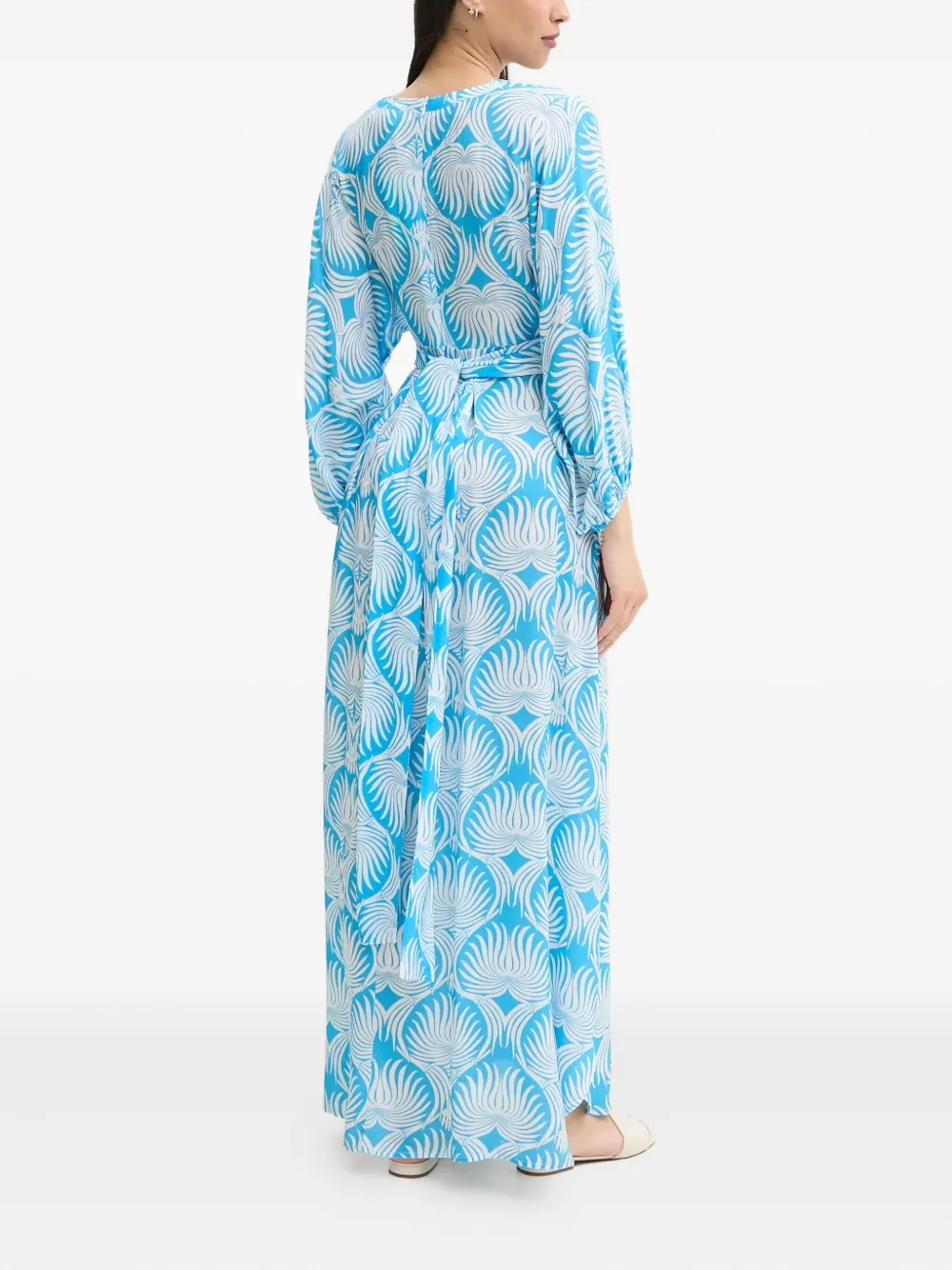 Melissa Odabash Leaf-print Pleated Maxi Dress In Blue