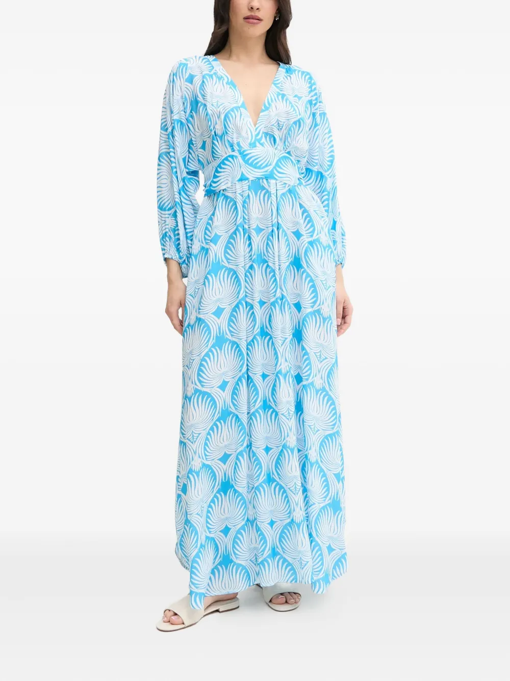 Melissa Odabash Geplooide maxi-jurk met bladerprint - Blauw