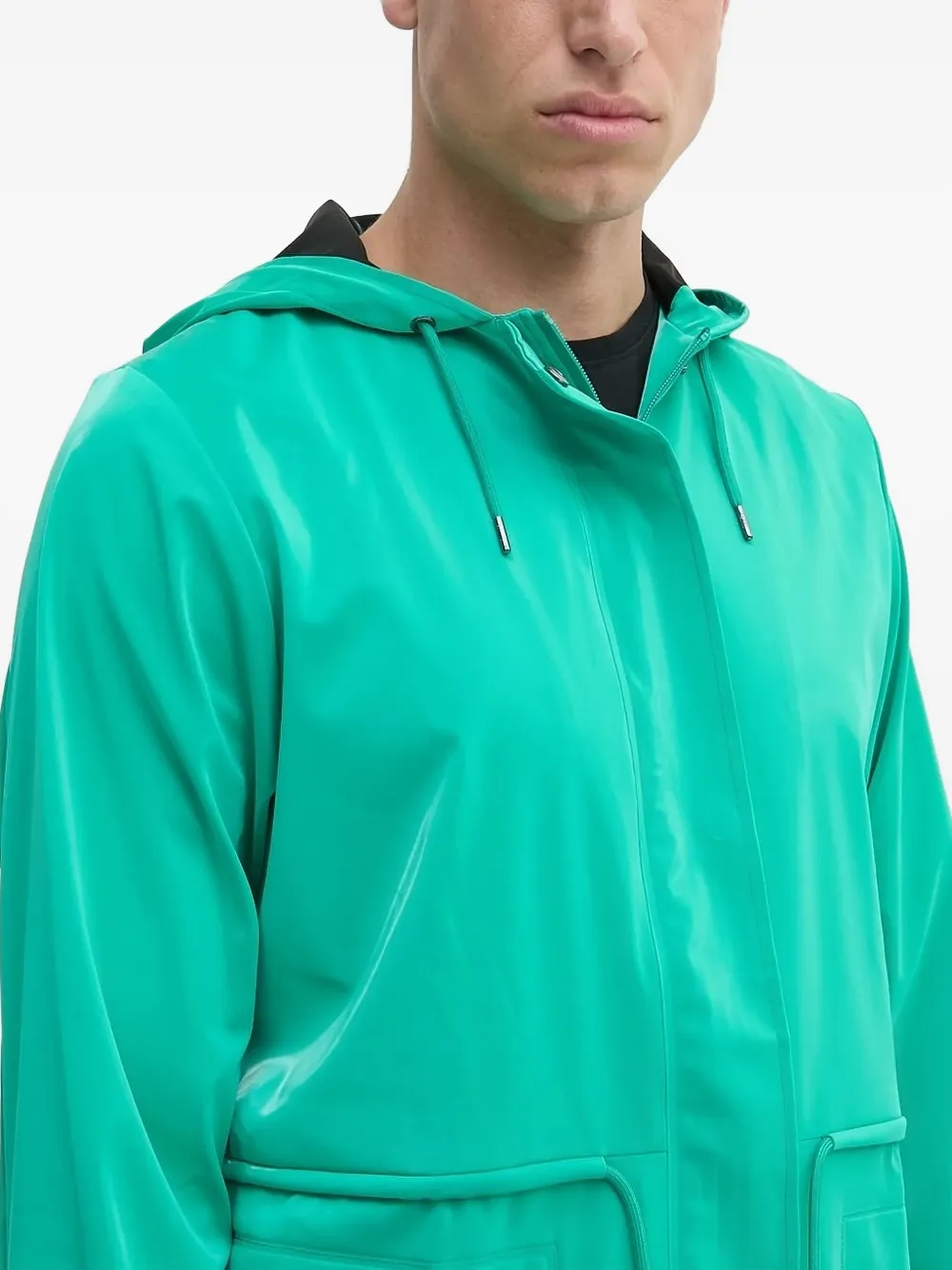 Rains Hooded Drawstrings Raincoat In Green