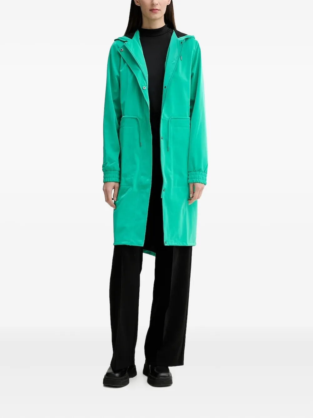 Rains Hooded Drawstrings Raincoat In Green