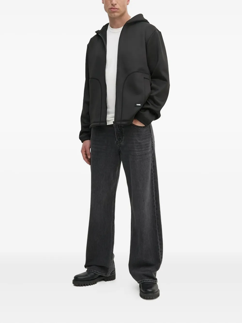 Rains Elastic-cuffs Zip-up Hoodie In Black