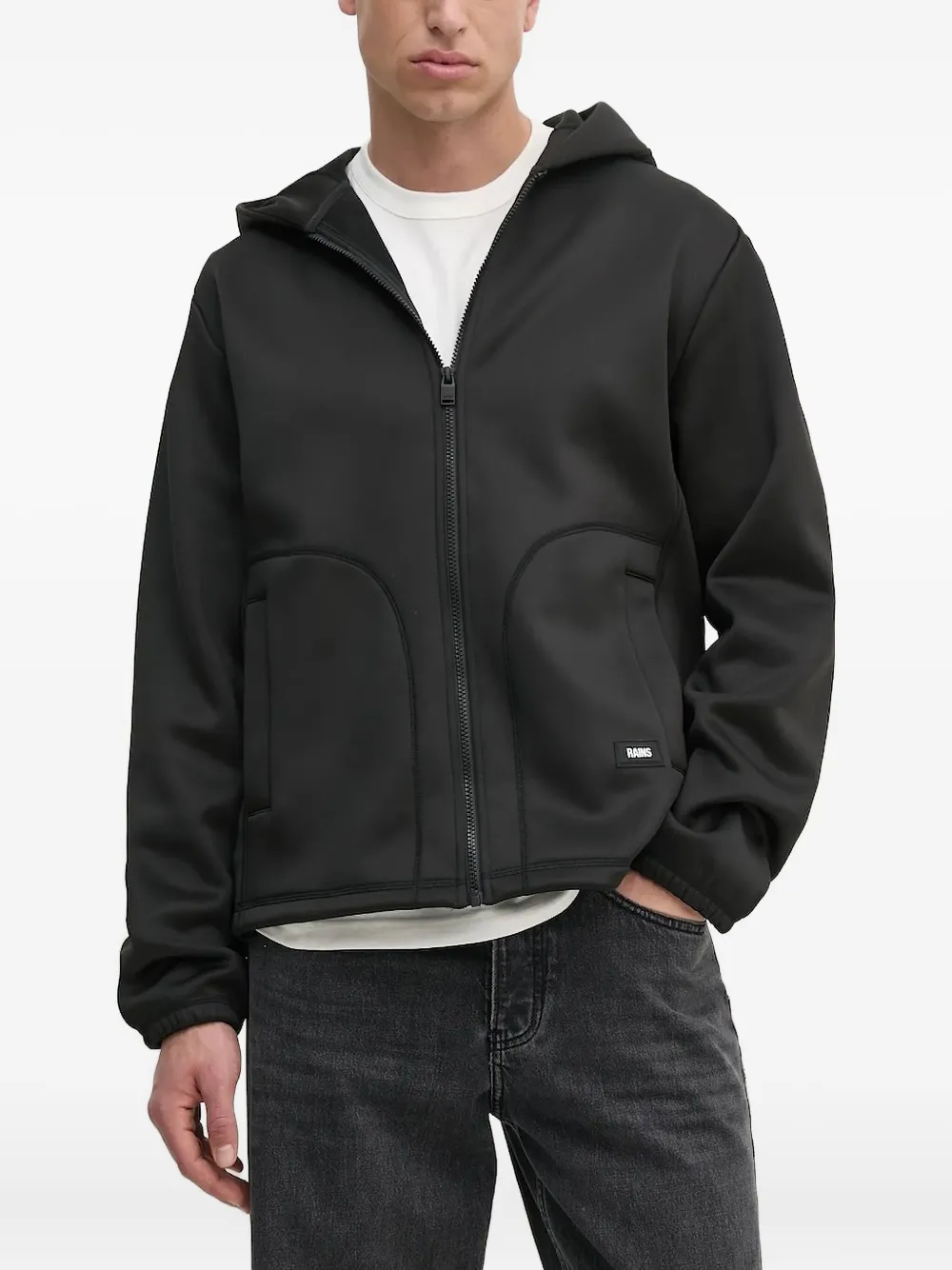 Rains Elastic-cuffs Zip-up Hoodie In Black