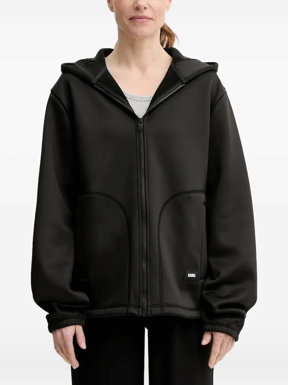 Rains Elastic-cuffs Zip-up Hoodie In Black
