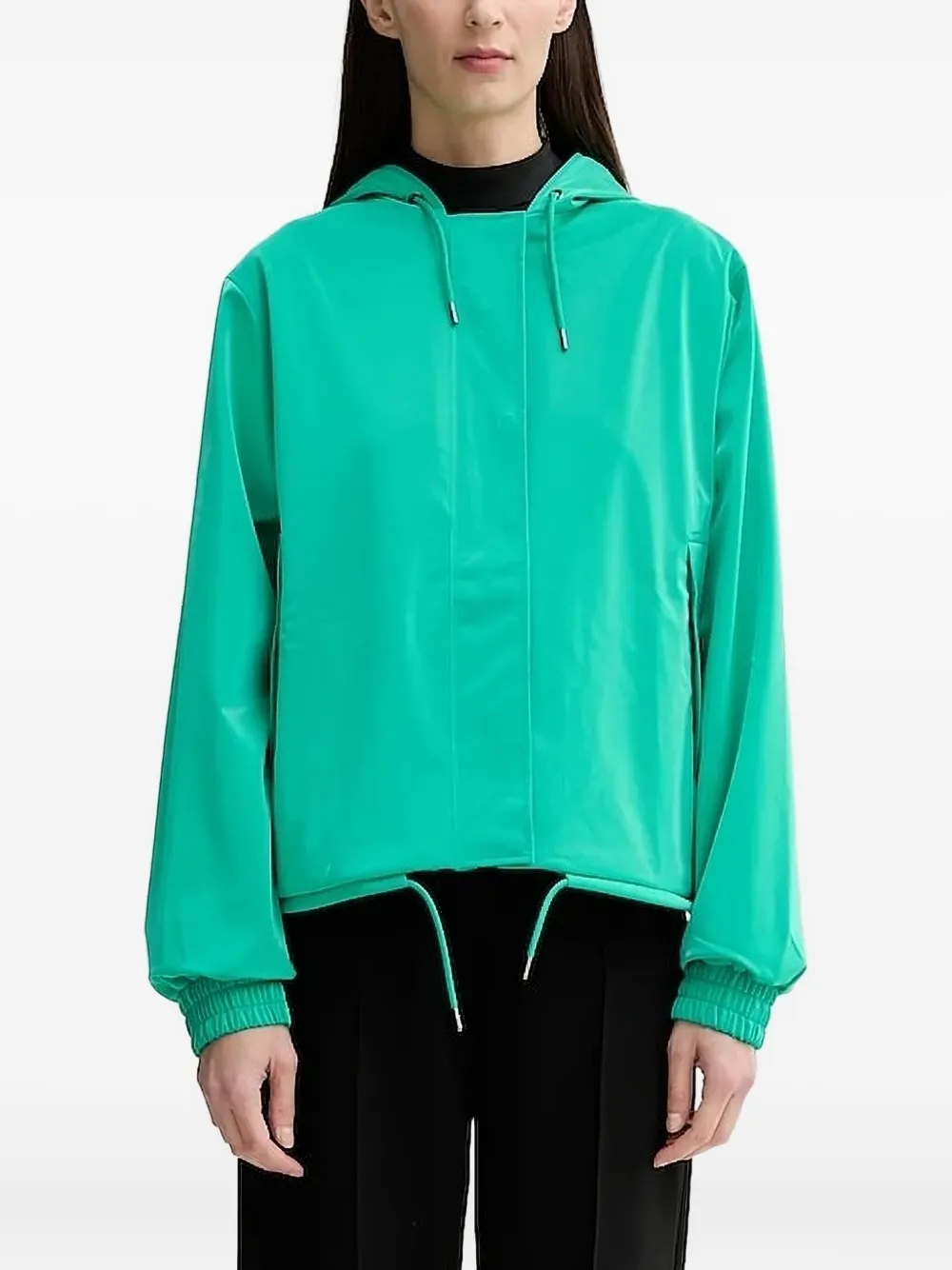 Rains Hooded Drawstring Jacket In Green