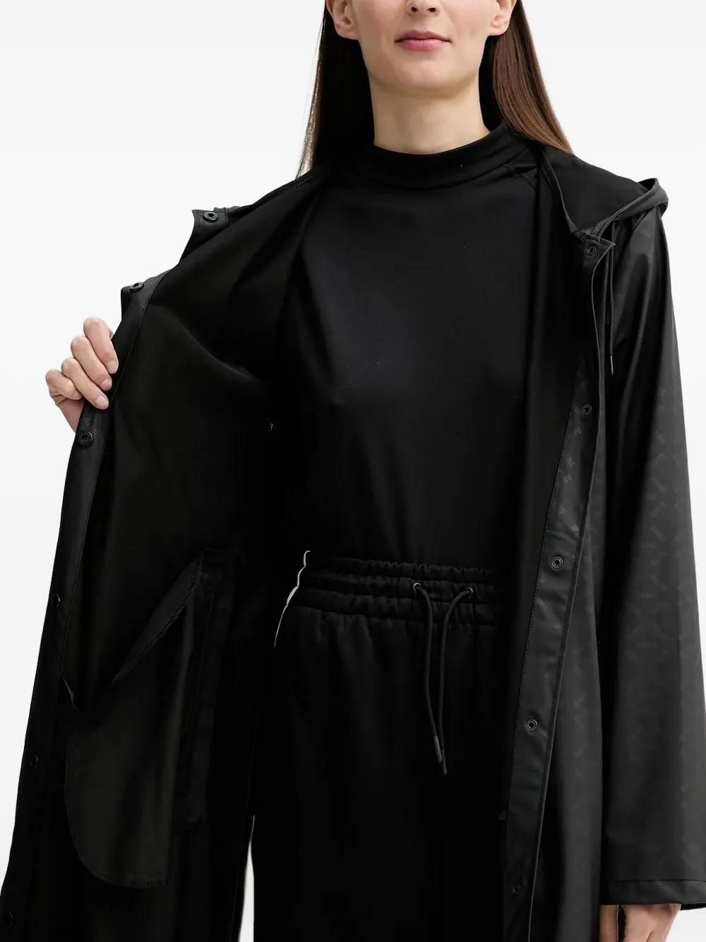 Rains Regenjas met logoprint en ceintuur Zwart