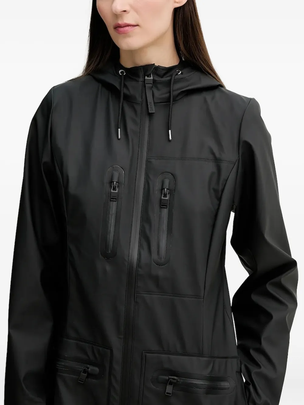 Rains hooded pocketed raincoat Zwart