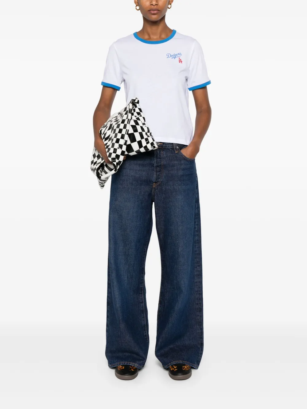 Sporty & Rich x The LA Dodgers Serif Ringer T-shirt Wit