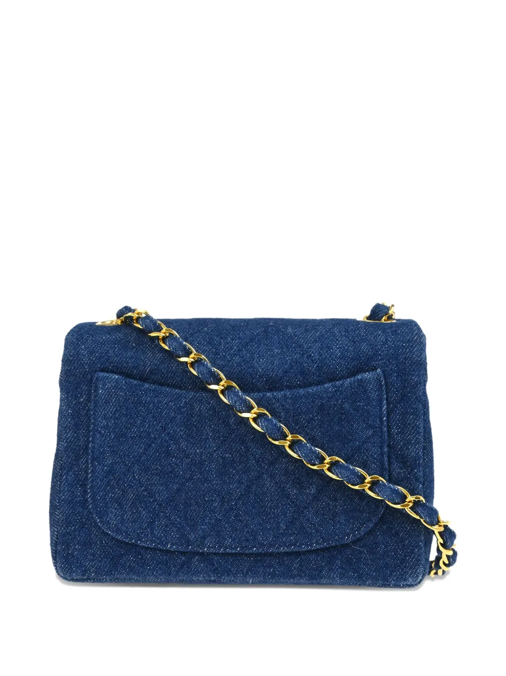 Pre-owned Chanel 1990 Mini Classic Square Flap 17 Shoulder Bag In Blue