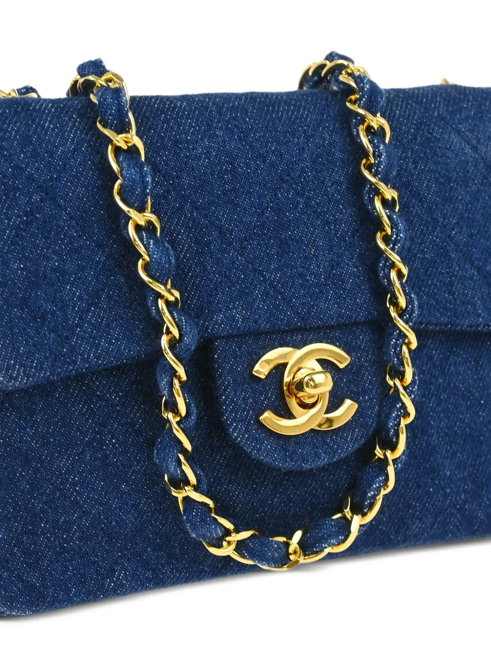 Pre-owned Chanel 1990 Mini Classic Square Flap 17 Shoulder Bag In Blue