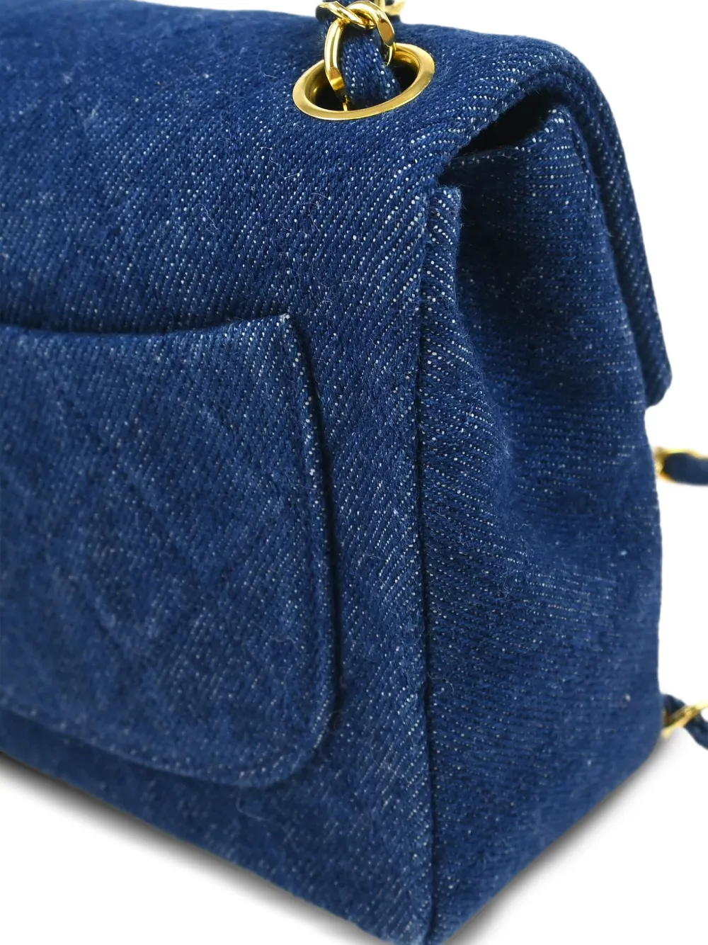 Pre-owned Chanel 1990 Mini Classic Square Flap 17 Shoulder Bag In Blue